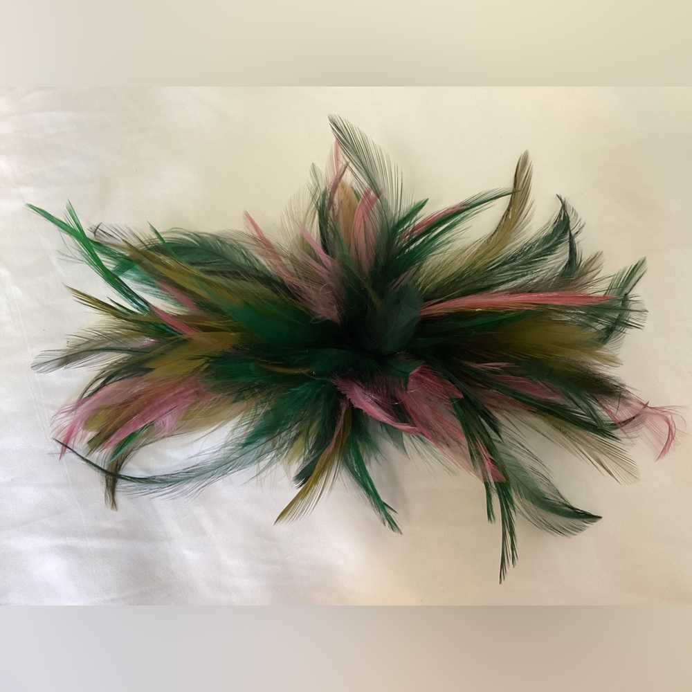Olive dark green shades & rose pink.  Feather Fascinator Hair Clip. Handmade